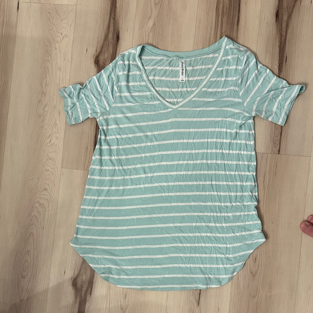 Zenana Mint White Striped V neck
